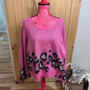 ADORA Pink and Black Leopard Print Women's Sweater